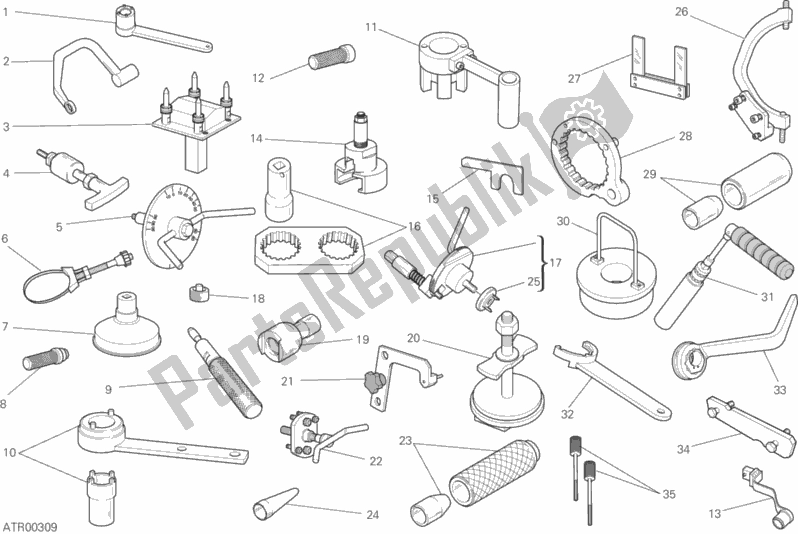 All parts for the Workshop Service Tools (engine) of the Ducati Hypermotard Brasil 821 2014